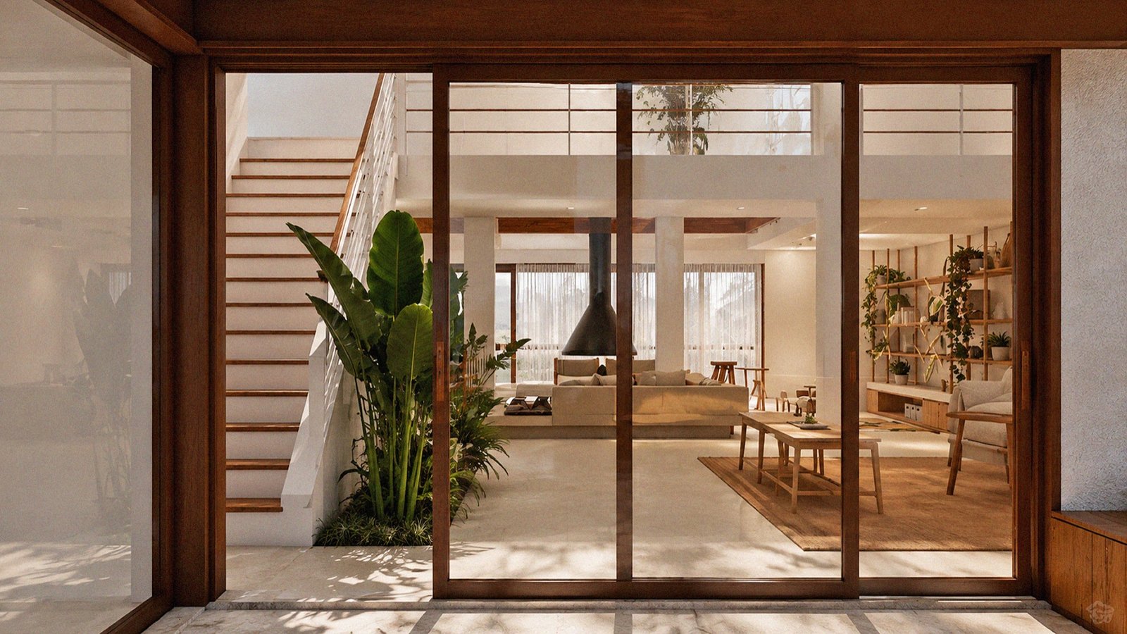Grandes esquadrias conectam o interior ao jardim