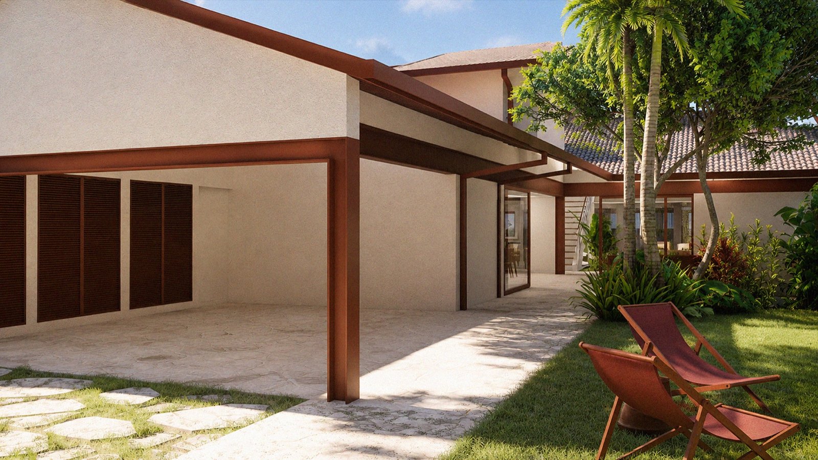 Fachada contemporânea voltada para o jardim